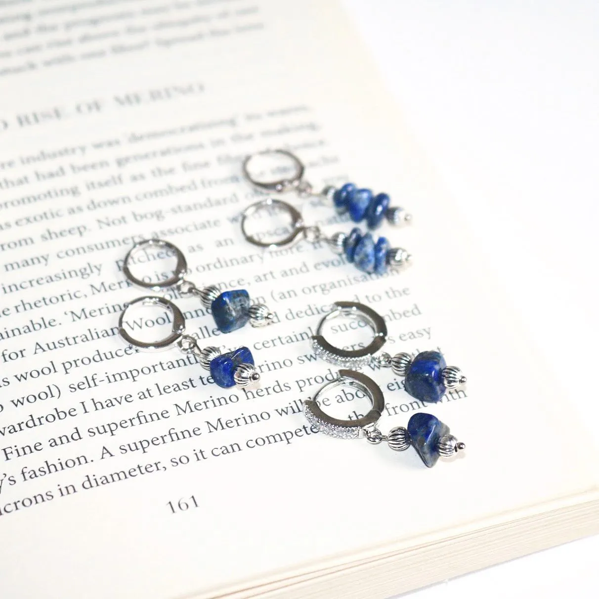 CLIP ON IRIS LAPIS LAZULI HUGGIE EARRINGS IN PLATINUM