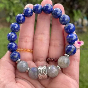 COURAGE Crystal Remedy Bracelet for Men (Premium Series) 10mm Lapis Lazuli, Labradorite, Stainless Steel Beads