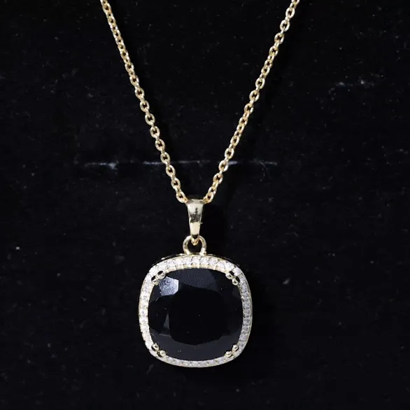 Created Black Diamond Pendant Necklace With Moissanite Halo