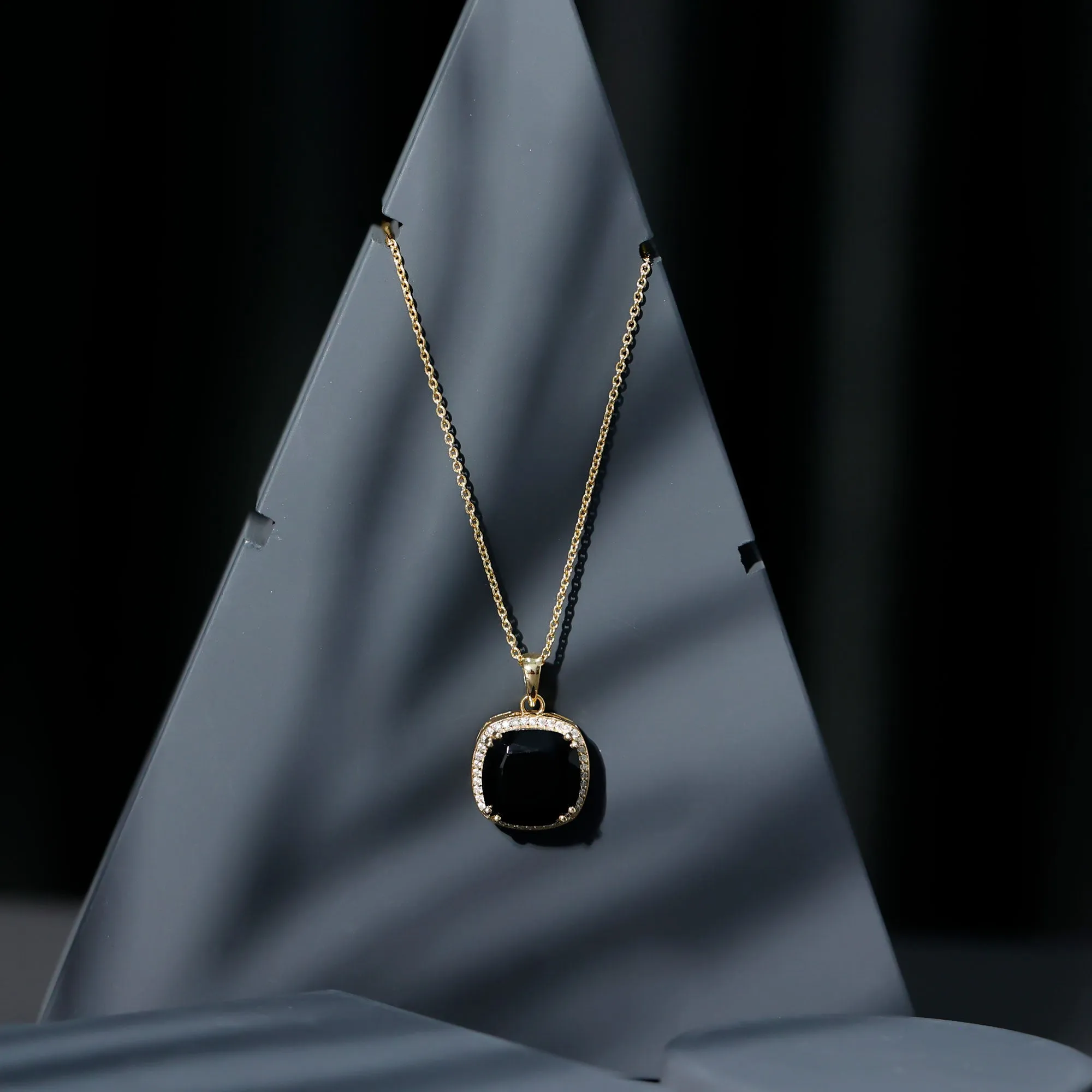 Created Black Diamond Pendant Necklace With Moissanite Halo