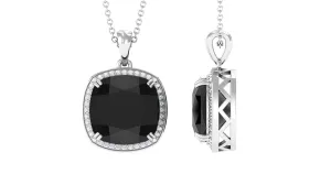 Created Black Diamond Pendant Necklace With Moissanite Halo
