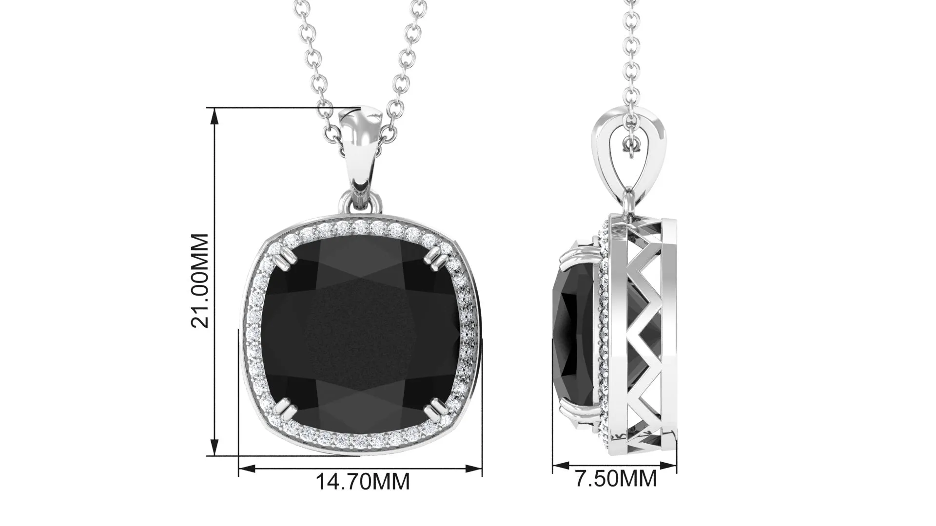 Created Black Diamond Pendant Necklace With Moissanite Halo