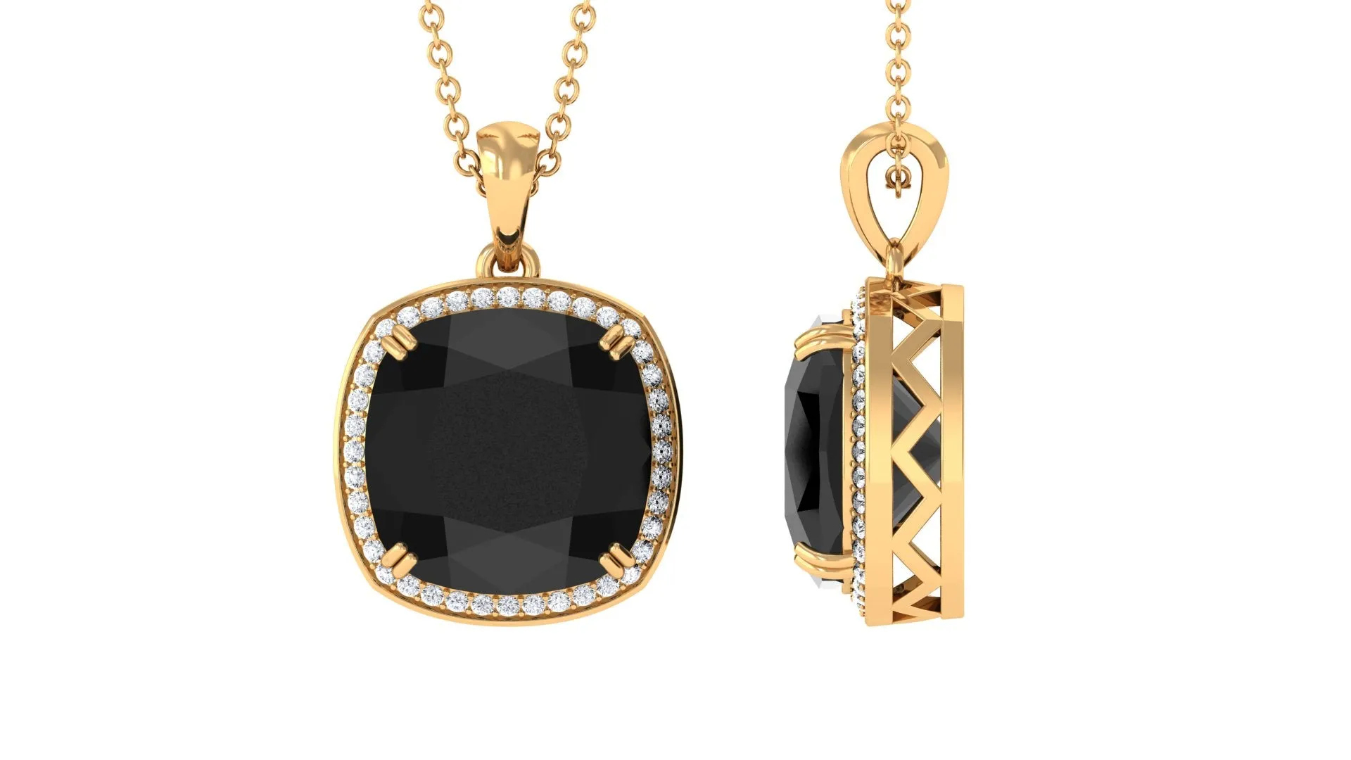 Created Black Diamond Pendant Necklace With Moissanite Halo