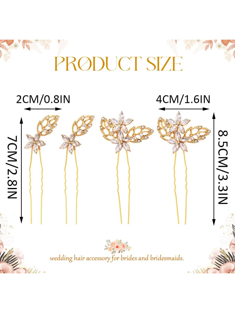 Crystal Bride Wedding Hair Pins Gold Leaf Hair Pieces Bridal Hair Accessories