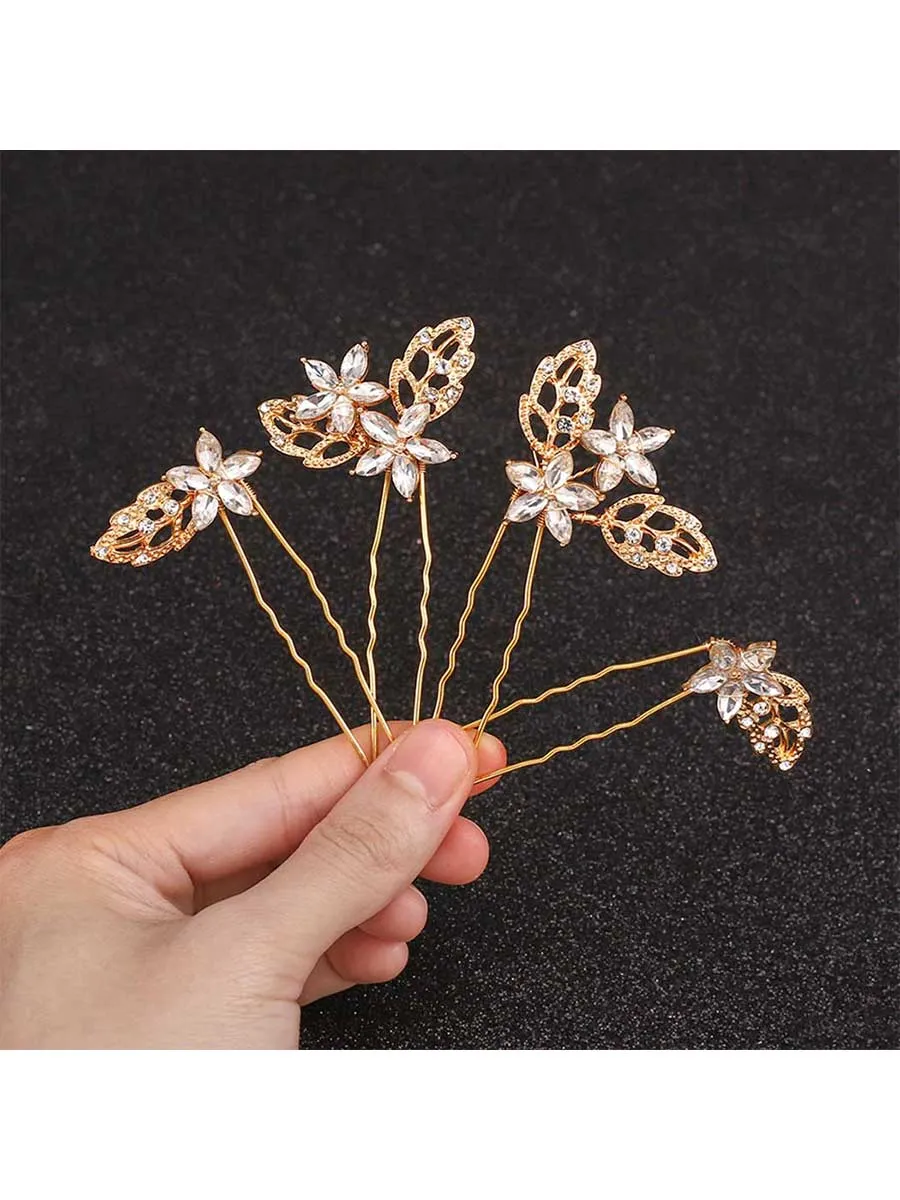 Crystal Bride Wedding Hair Pins Gold Leaf Hair Pieces Bridal Hair Accessories