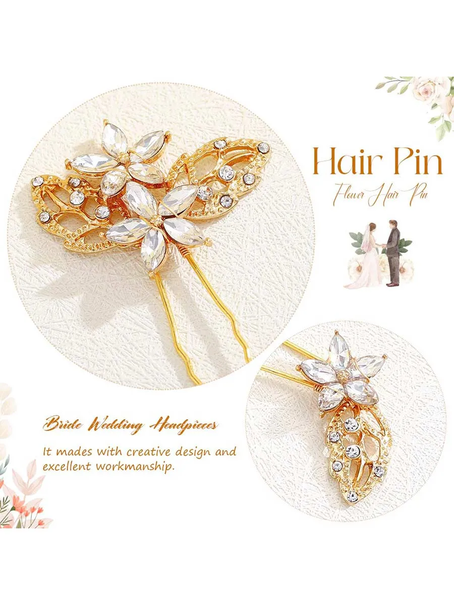 Crystal Bride Wedding Hair Pins Gold Leaf Hair Pieces Bridal Hair Accessories