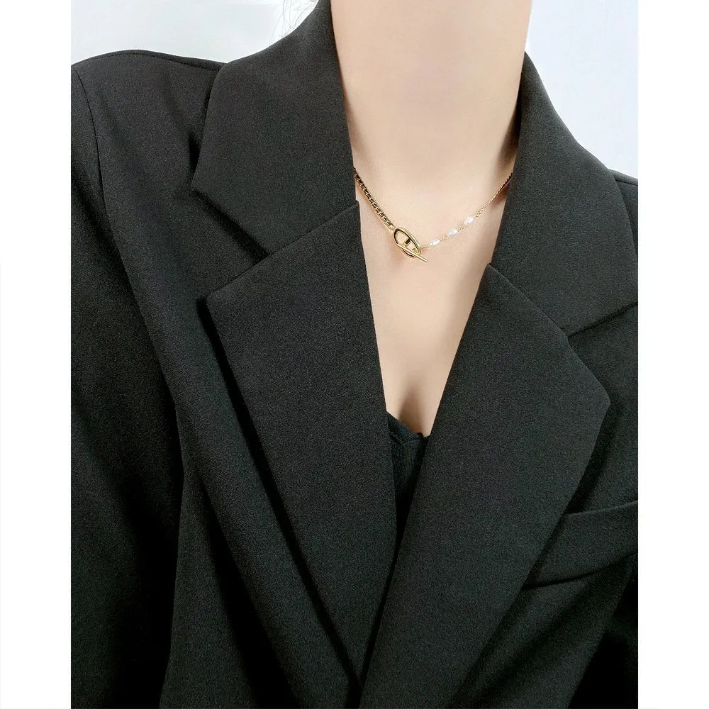 Cuban Chain Pearl Stackable Necklace