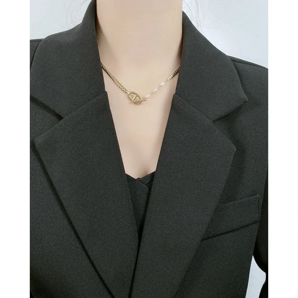 Cuban Chain Pearl Stackable Necklace