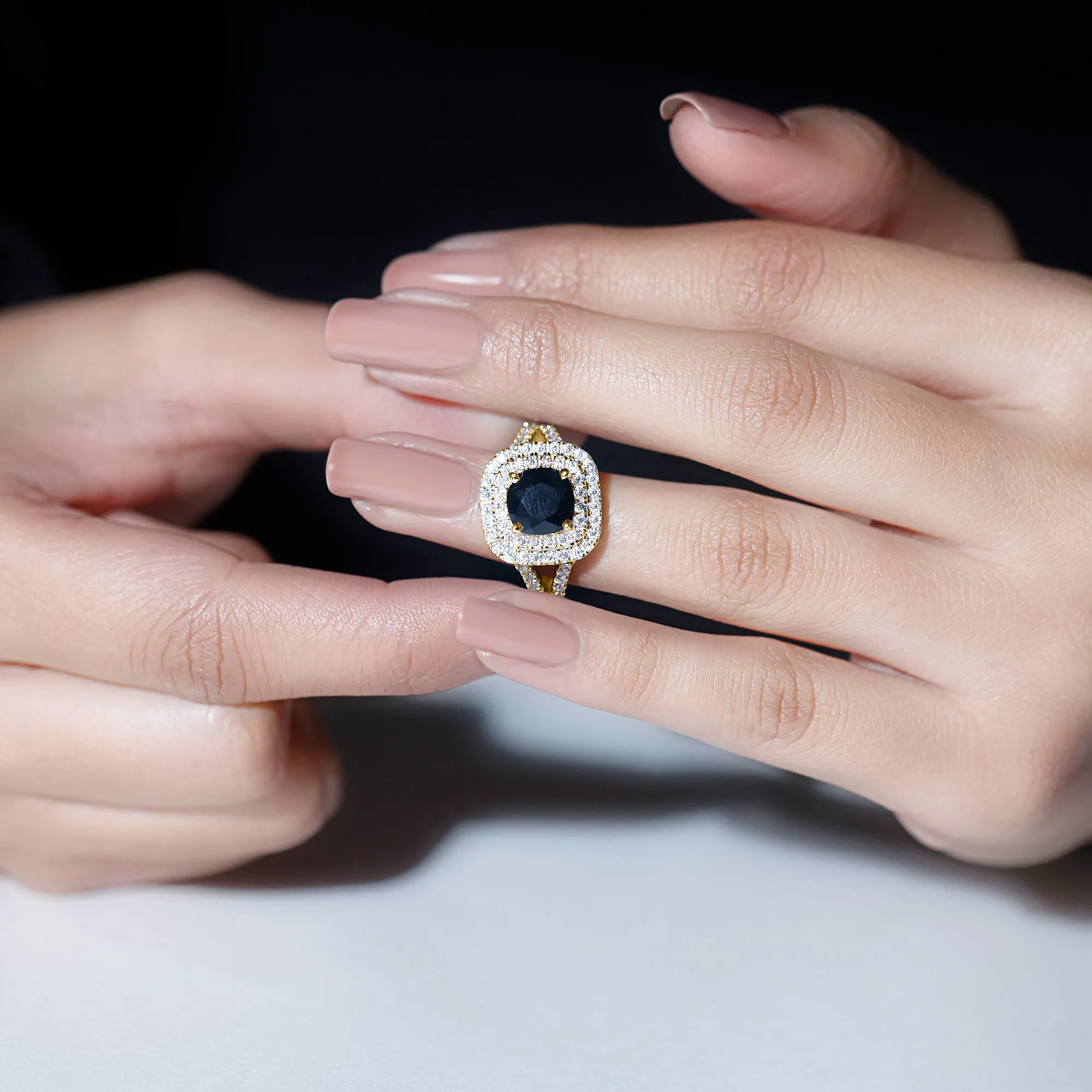 Cushion Black Onyx Vintage Inspired Halo Engagement Ring