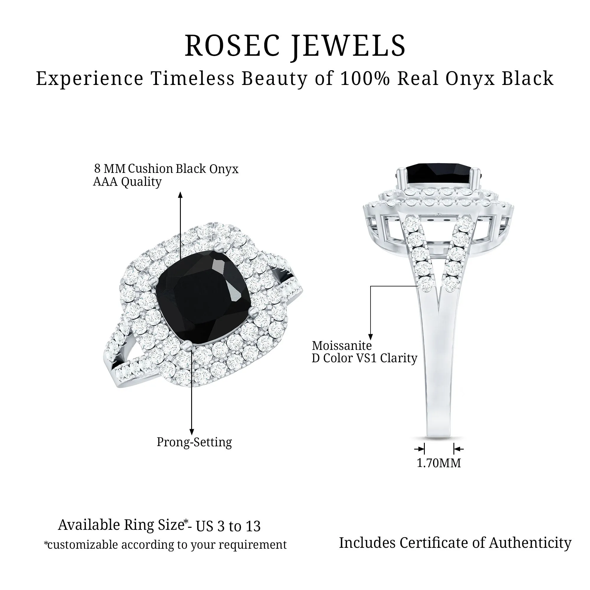 Cushion Black Onyx Vintage Inspired Halo Engagement Ring