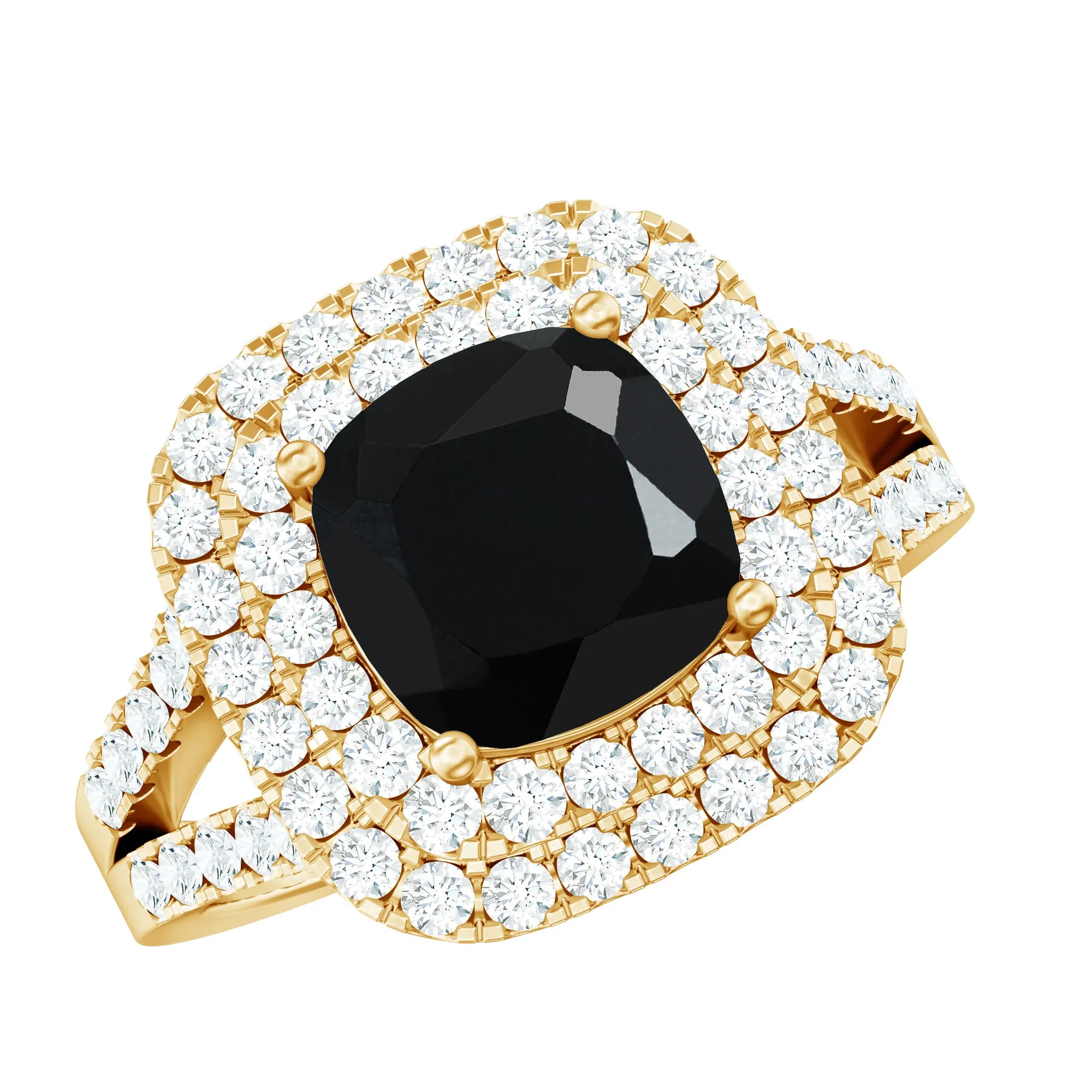 Cushion Black Onyx Vintage Inspired Halo Engagement Ring