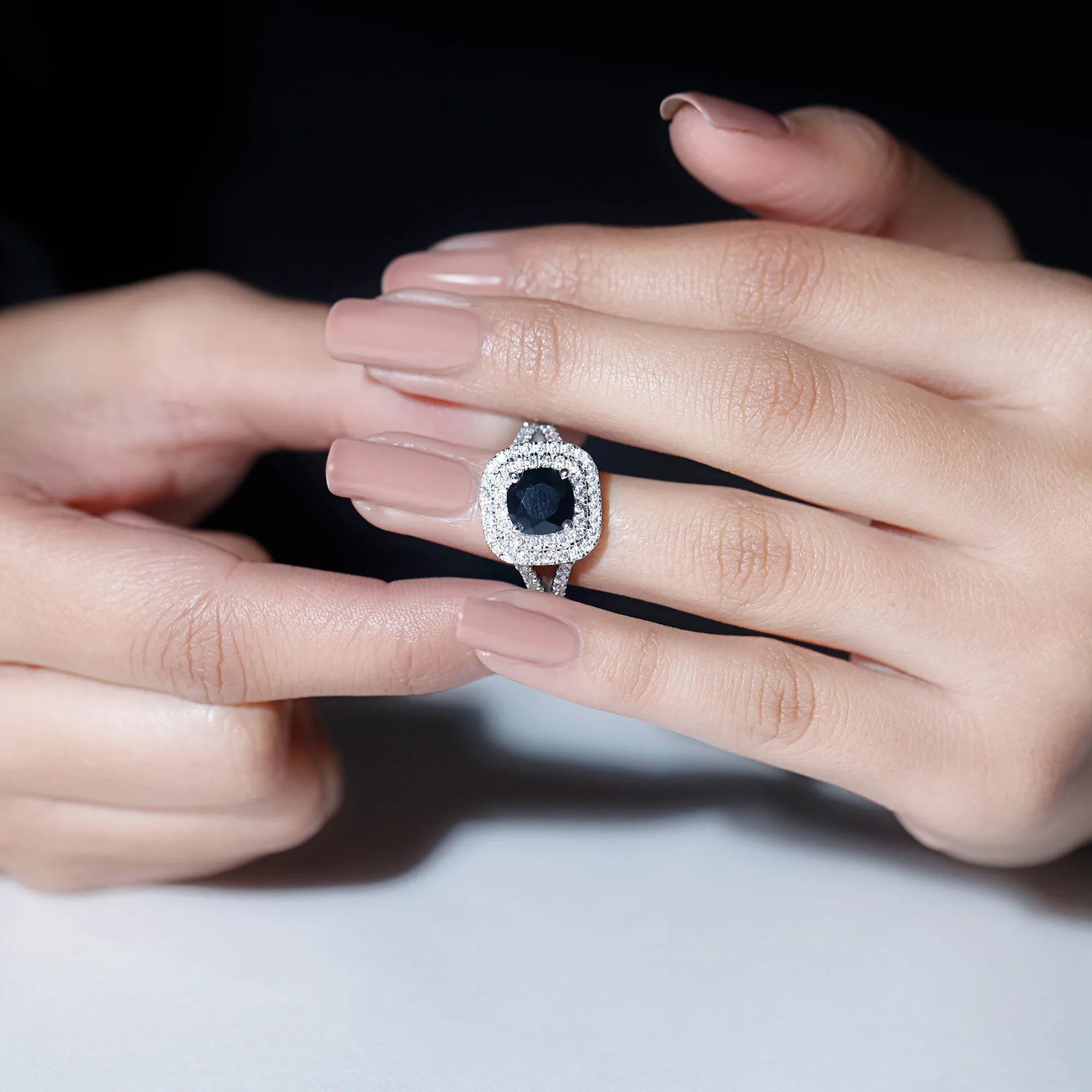 Cushion Black Onyx Vintage Inspired Halo Engagement Ring