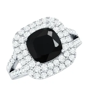 Cushion Black Onyx Vintage Inspired Halo Engagement Ring