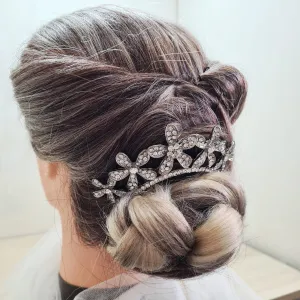 Diamante Daisy Flowers Silver Curved Crescent Bridal Wedding Hair Comb Bridesmaid