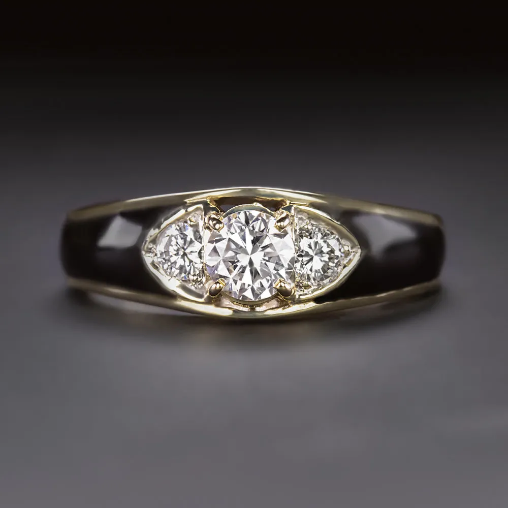 DIAMOND BLACK ONYX RING 14k YELLOW GOLD COCKTAIL ENGAGEMENT ROUND CUT NATURAL
