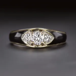 DIAMOND BLACK ONYX RING 14k YELLOW GOLD COCKTAIL ENGAGEMENT ROUND CUT NATURAL