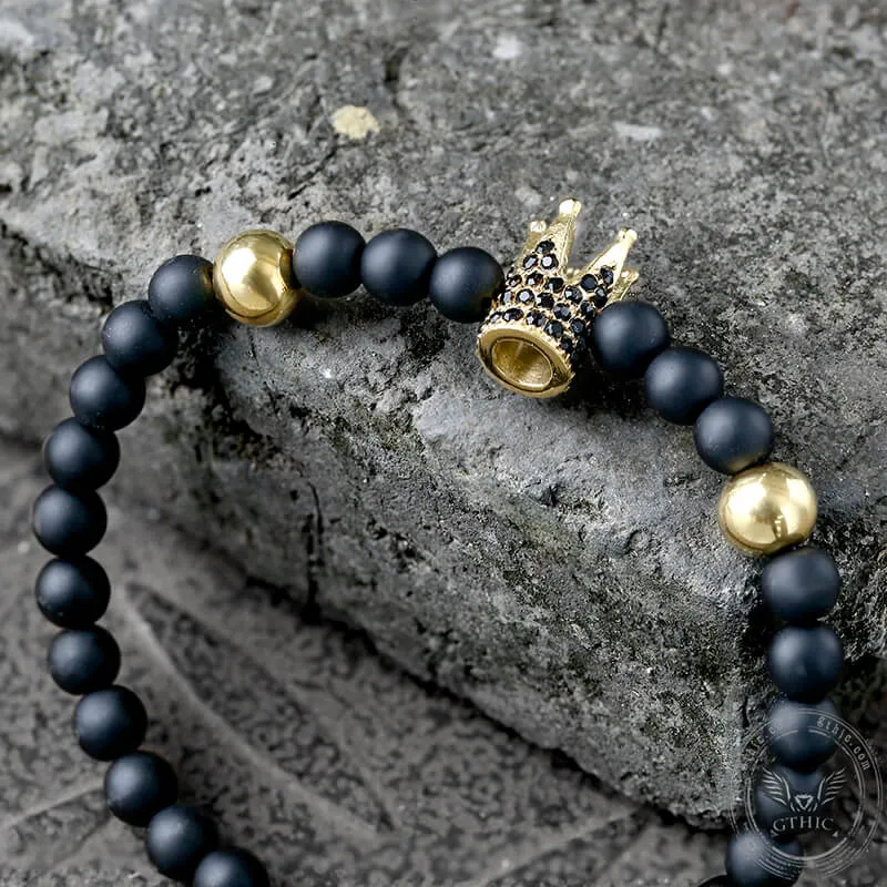 Diamond Crown Stainless Steel Bead Bracelet