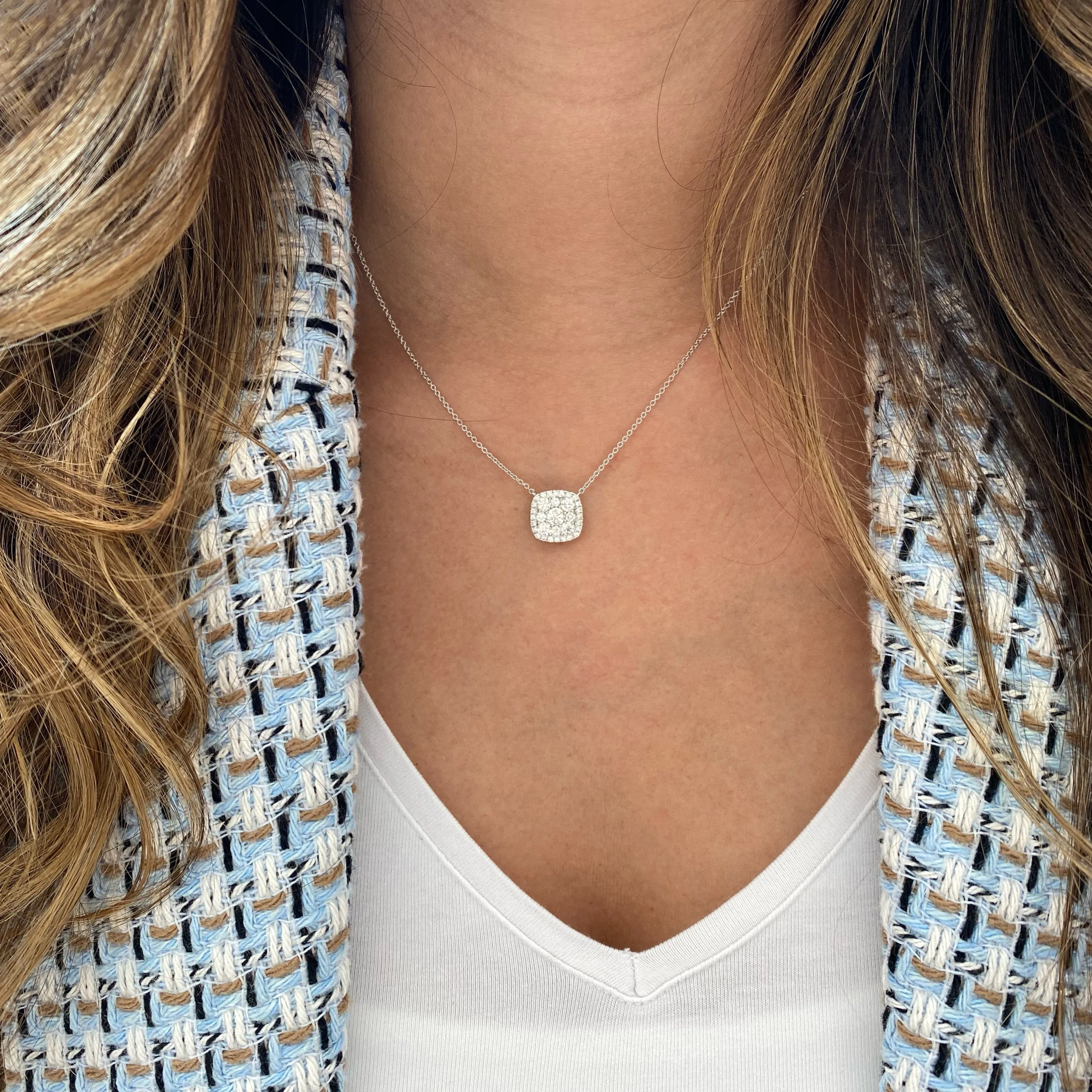 Diamond Cushion Pendant Necklace
