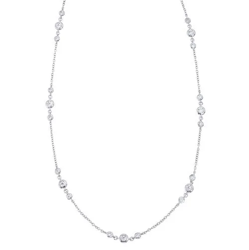 Diamond Three-Bezel Station Necklace in 14K White Gold