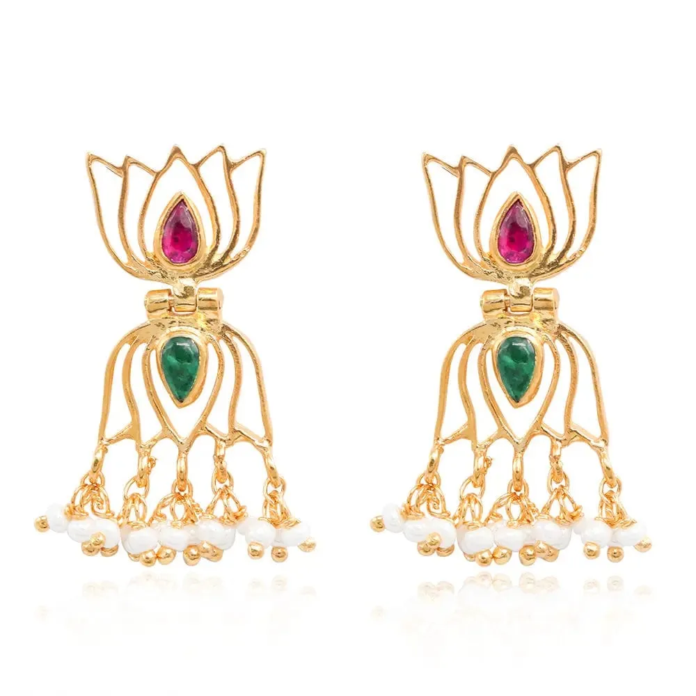 Double Silver 92.5 Lotus Earring
