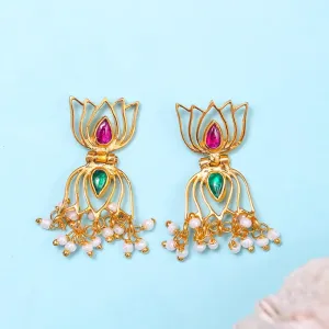 Double Silver 92.5 Lotus Earring