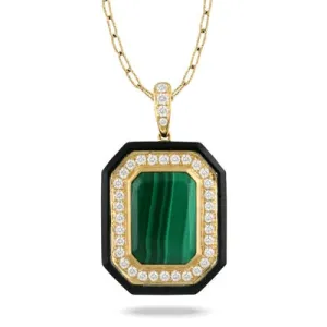 Doves 18K Yellow Gold Diamond Pendant with Malachite Center & Black Onyx Sides