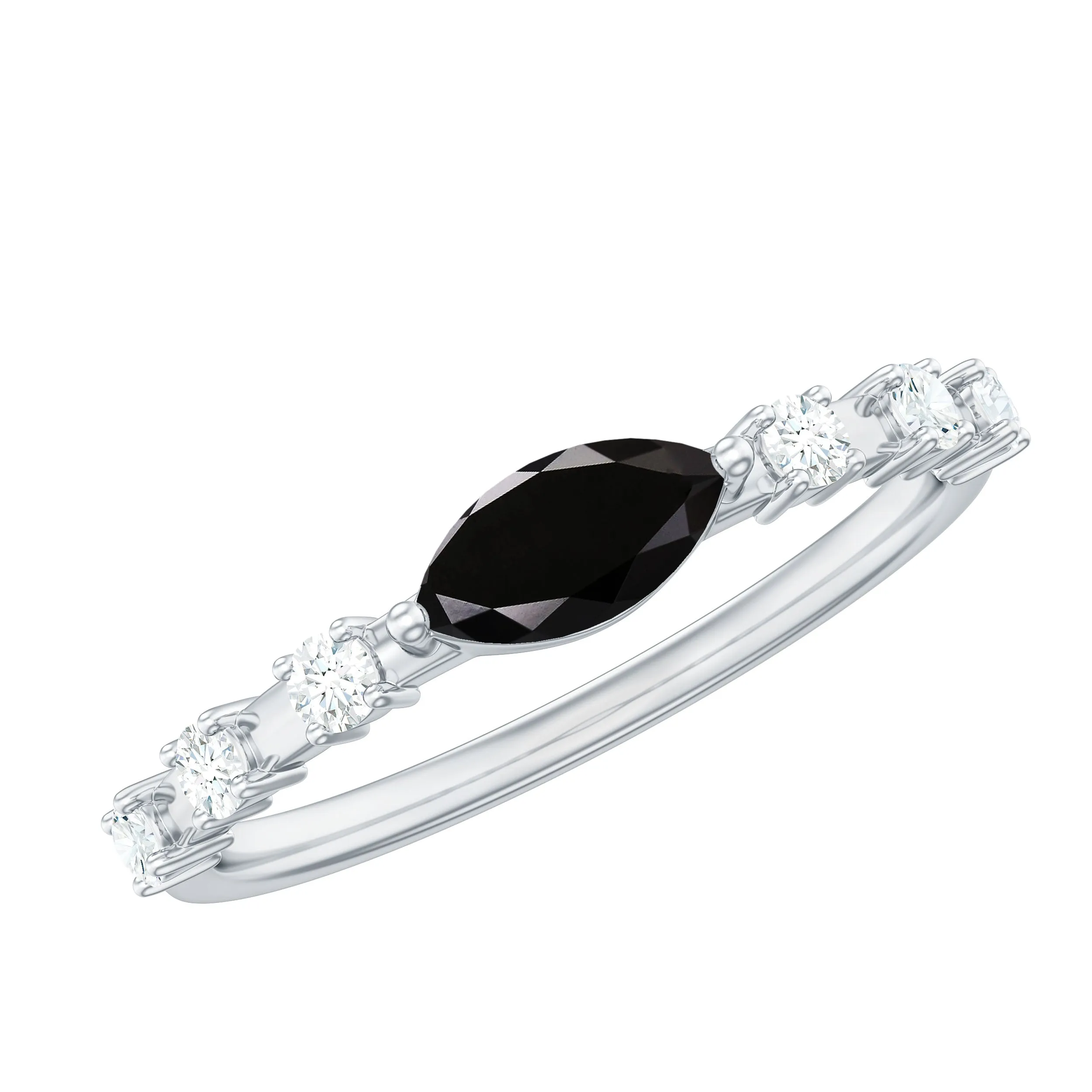 East West Marquise Black Onyx and Diamond Promise Ring