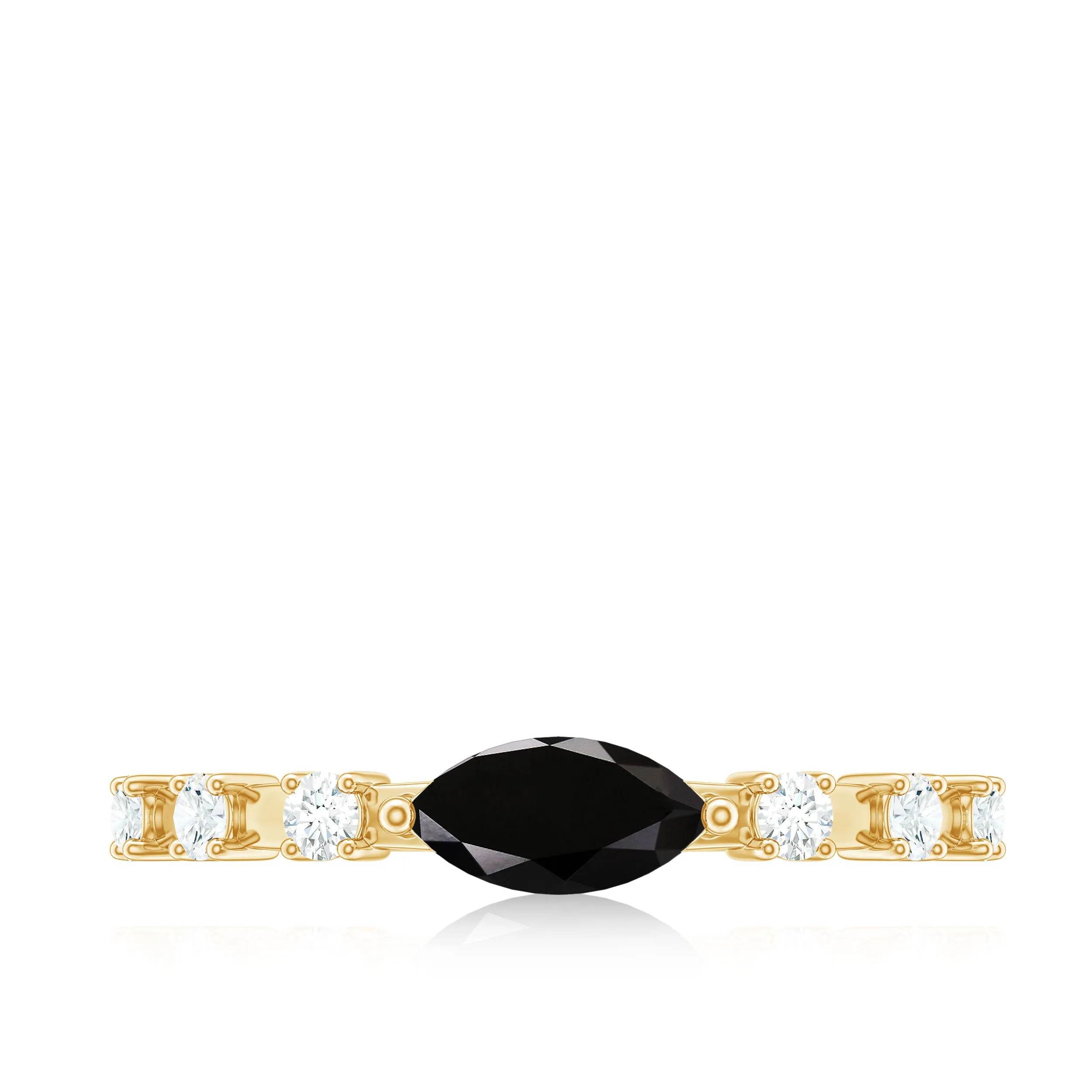 East West Marquise Black Onyx and Diamond Promise Ring
