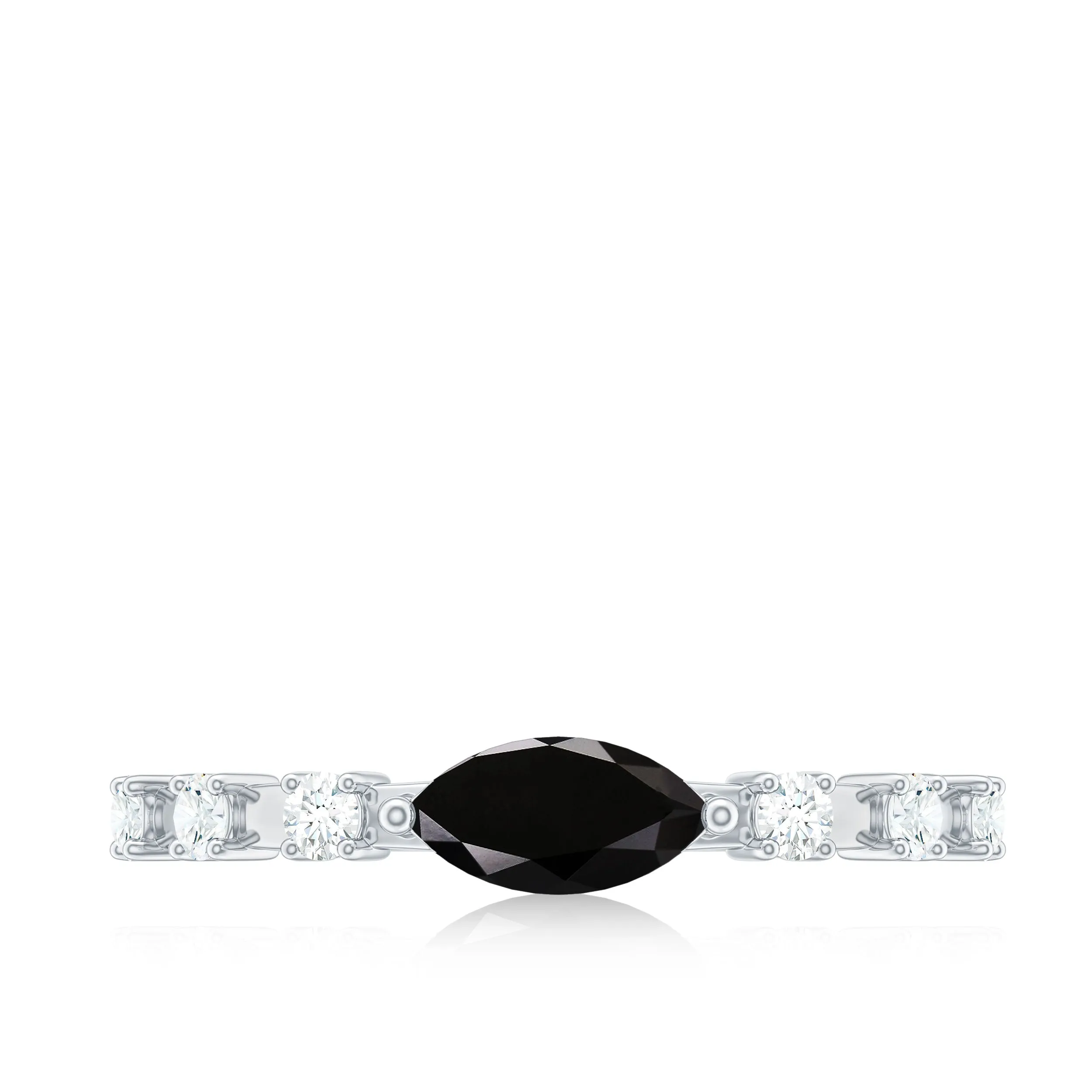 East West Marquise Black Onyx and Diamond Promise Ring