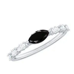 East West Marquise Black Onyx and Diamond Promise Ring