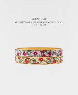 EDEN   ELIE Modern Peranakan gold narrow bangles set of 2 - lilac   peach