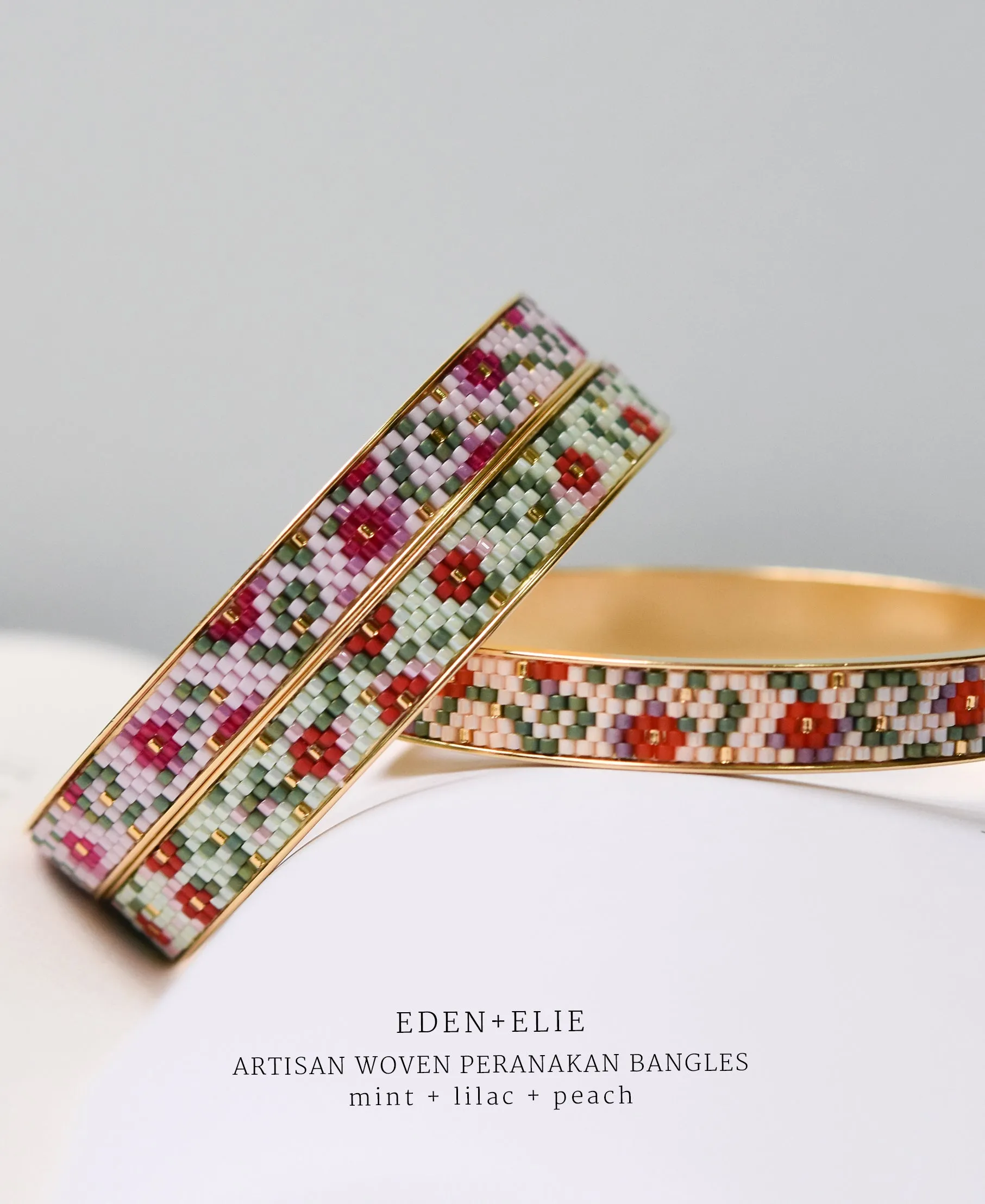 EDEN   ELIE Modern Peranakan gold narrow bangles set of 2 - lilac   peach
