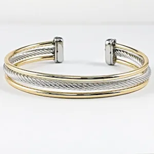 Elegant Multi Row Cable Wire Shiny Metallic Two Tone Brass Bangle