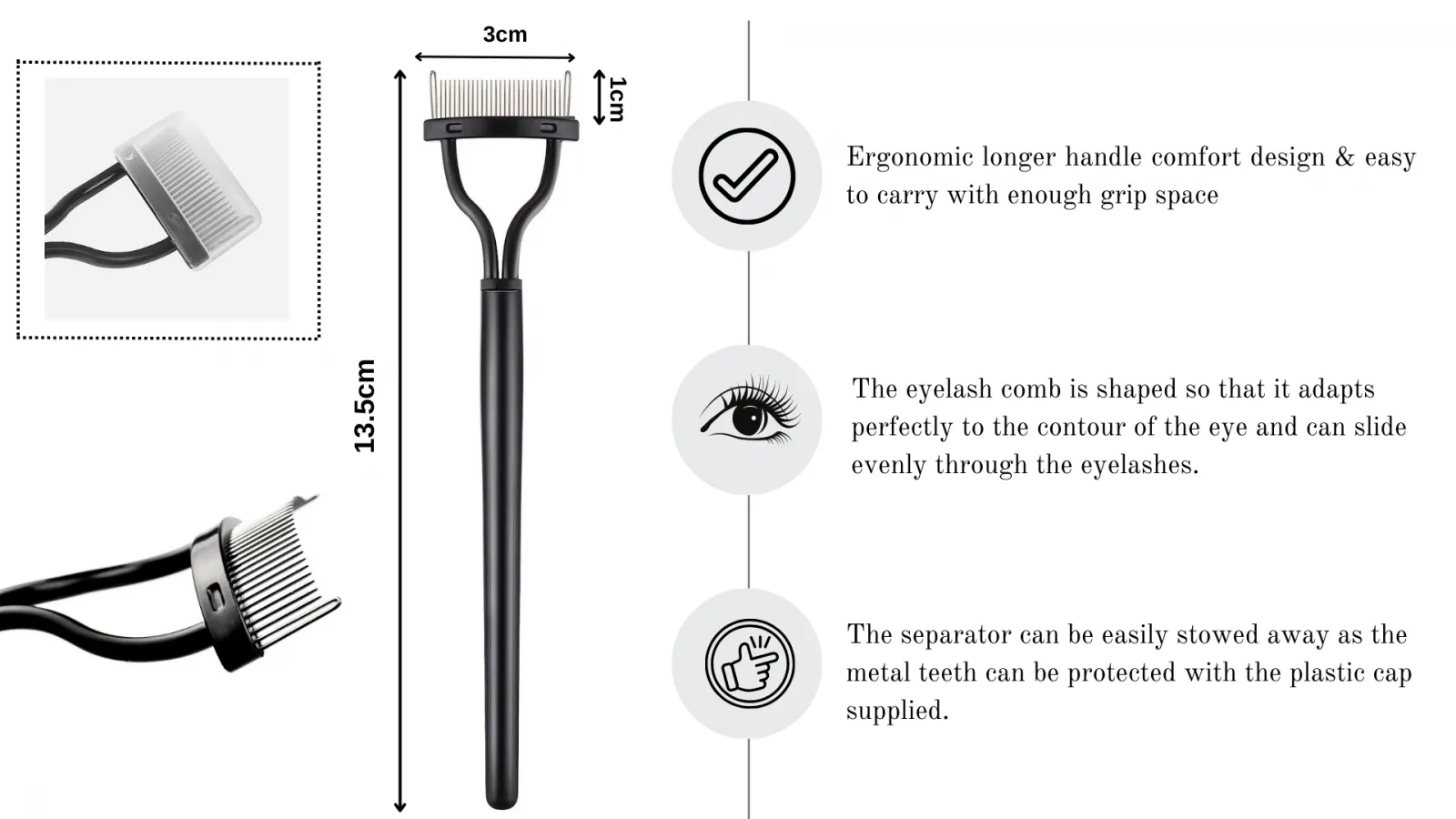Eyelash Separator with Curved Stainless Steel Comb