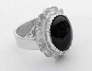 Floral Filigree Onyx Ring