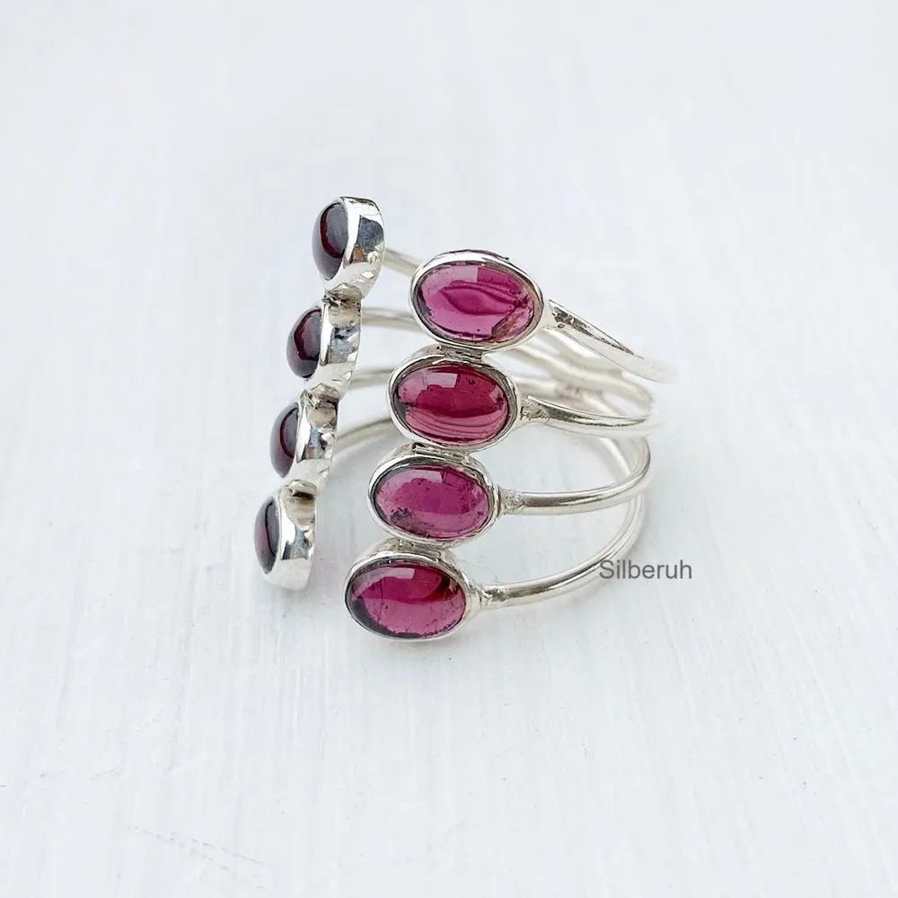 Garnet Adjustable Silver Ring