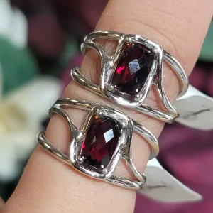 Garnet Midi Cuff Ring .925 Silver for Abundance, Good Luck and Positivity