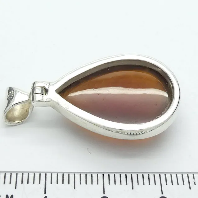 Garnet Pendant, Orange Hessonite, Teardrop Cabochon, 925 Silver g3