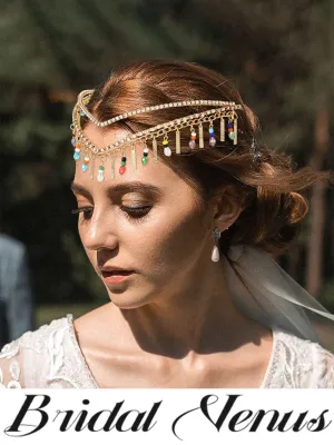 Gold Bridal Headband Goddess Tassel Rhinestone Bead Bridal Headpiece Wedding Hair Accessories