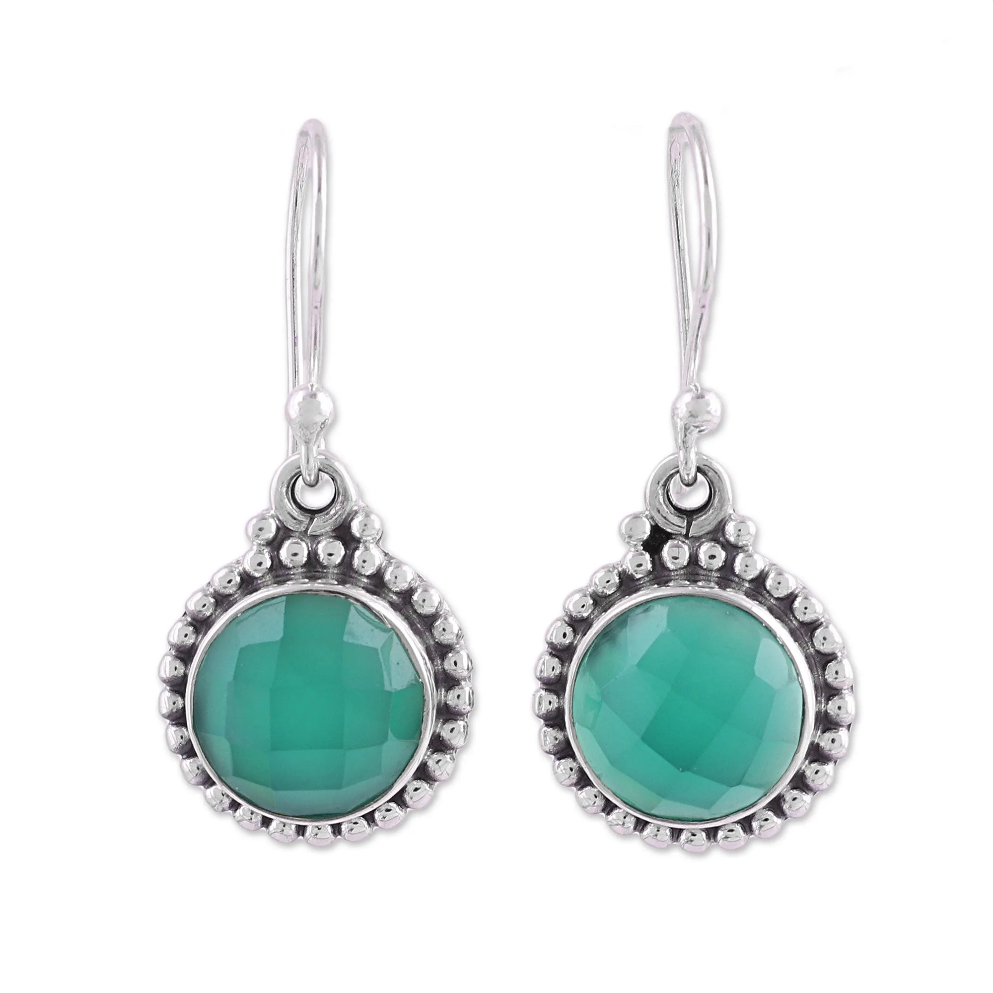 Green Onyx and Sterling Silver Dangle Earrings from India - Green Passion | NOVICA