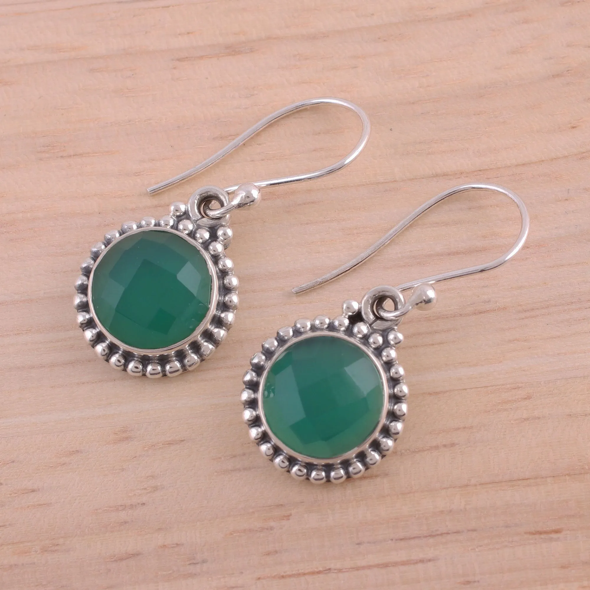 Green Onyx and Sterling Silver Dangle Earrings from India - Green Passion | NOVICA