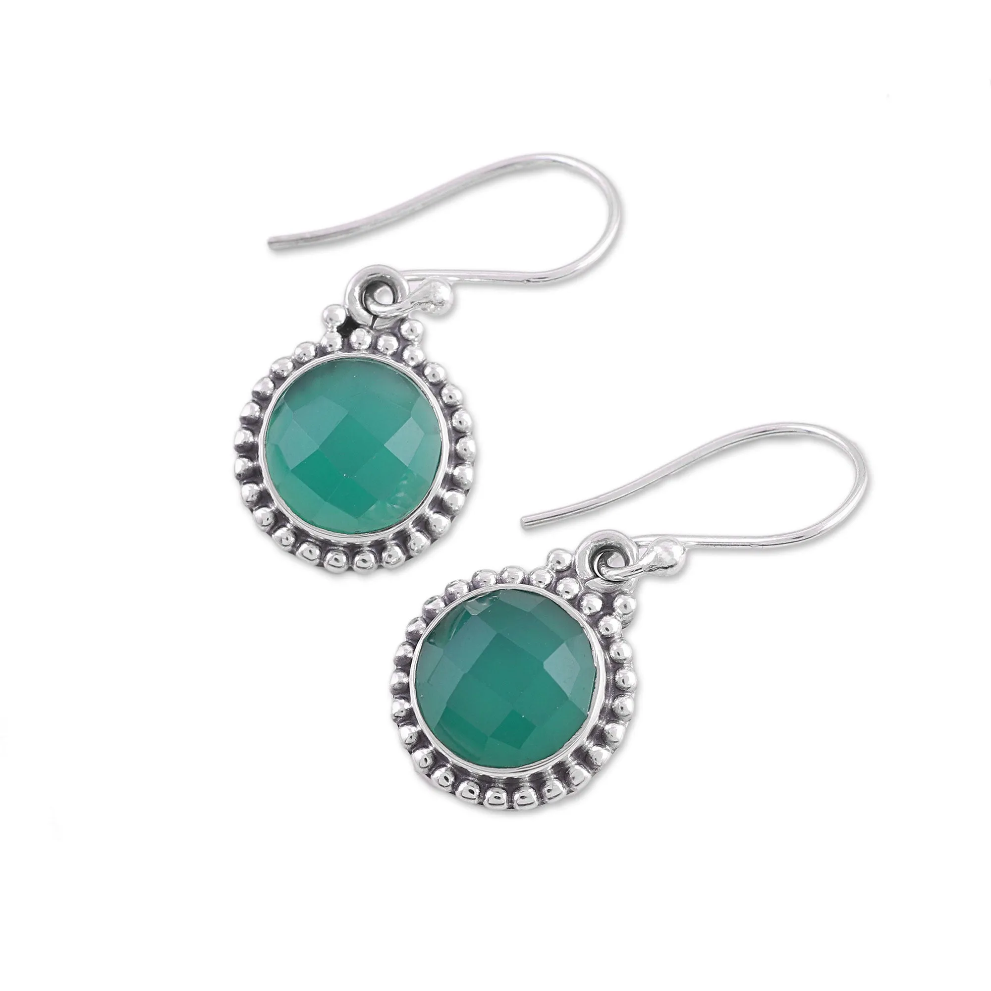 Green Onyx and Sterling Silver Dangle Earrings from India - Green Passion | NOVICA