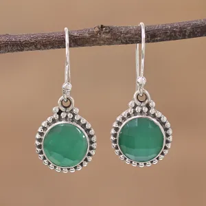 Green Onyx and Sterling Silver Dangle Earrings from India - Green Passion | NOVICA