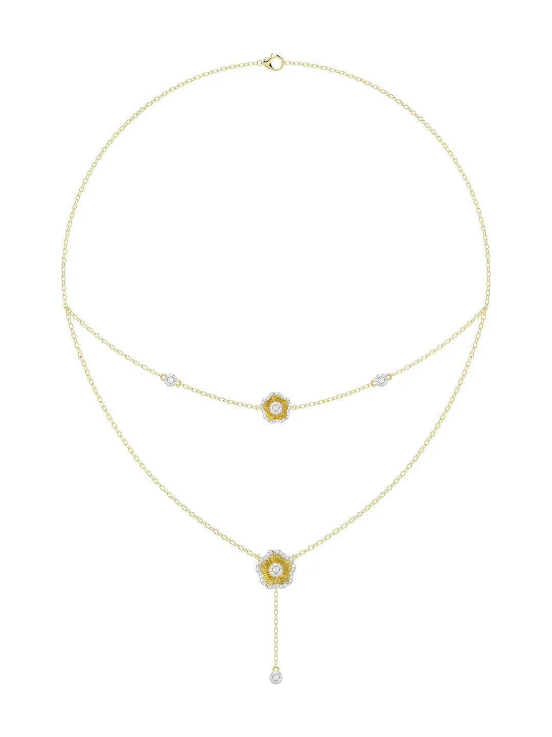 Halo Flower Yellow Gold Necklace