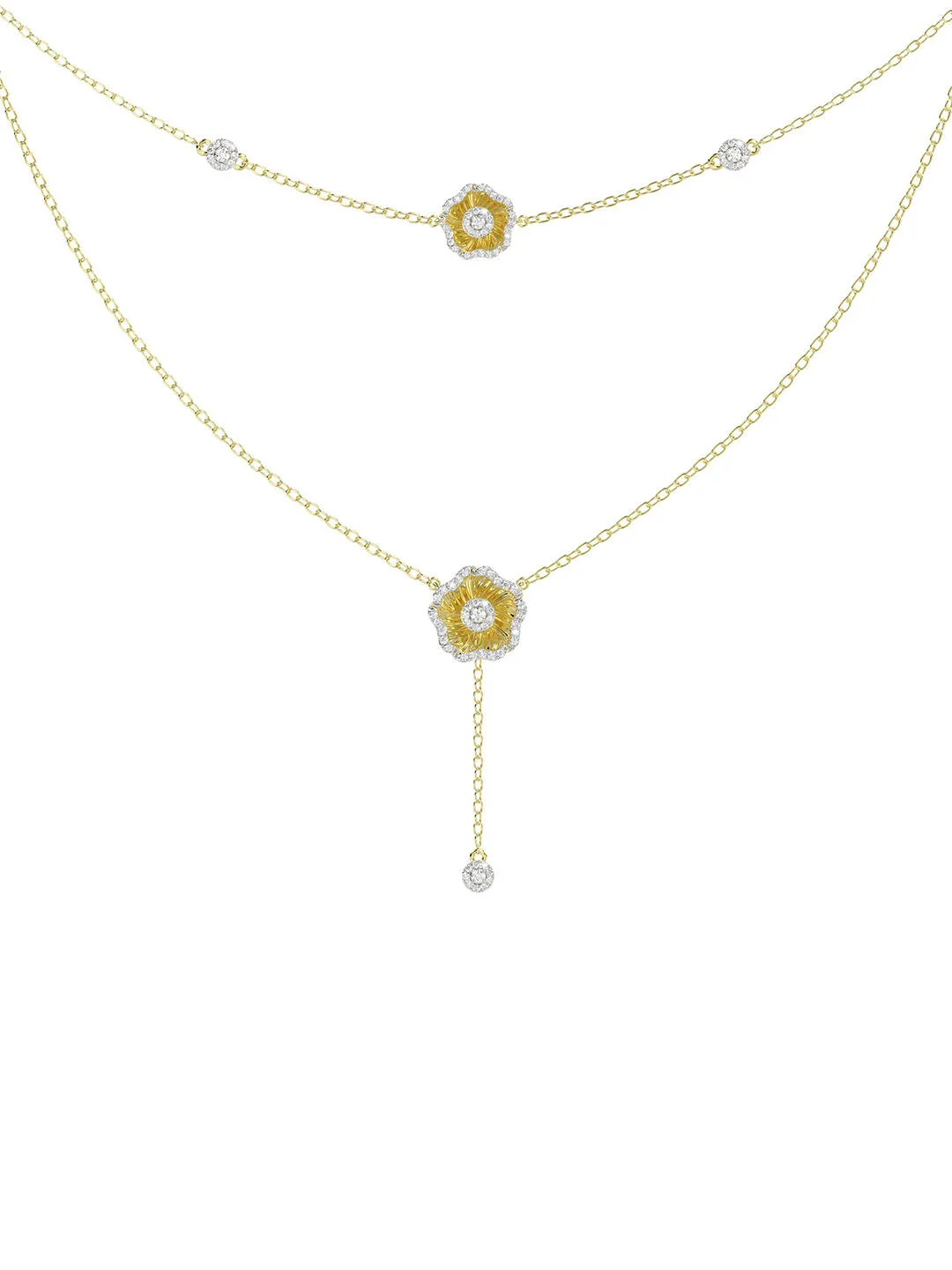Halo Flower Yellow Gold Necklace