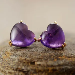 Hearts Amethyst Stud Earrings