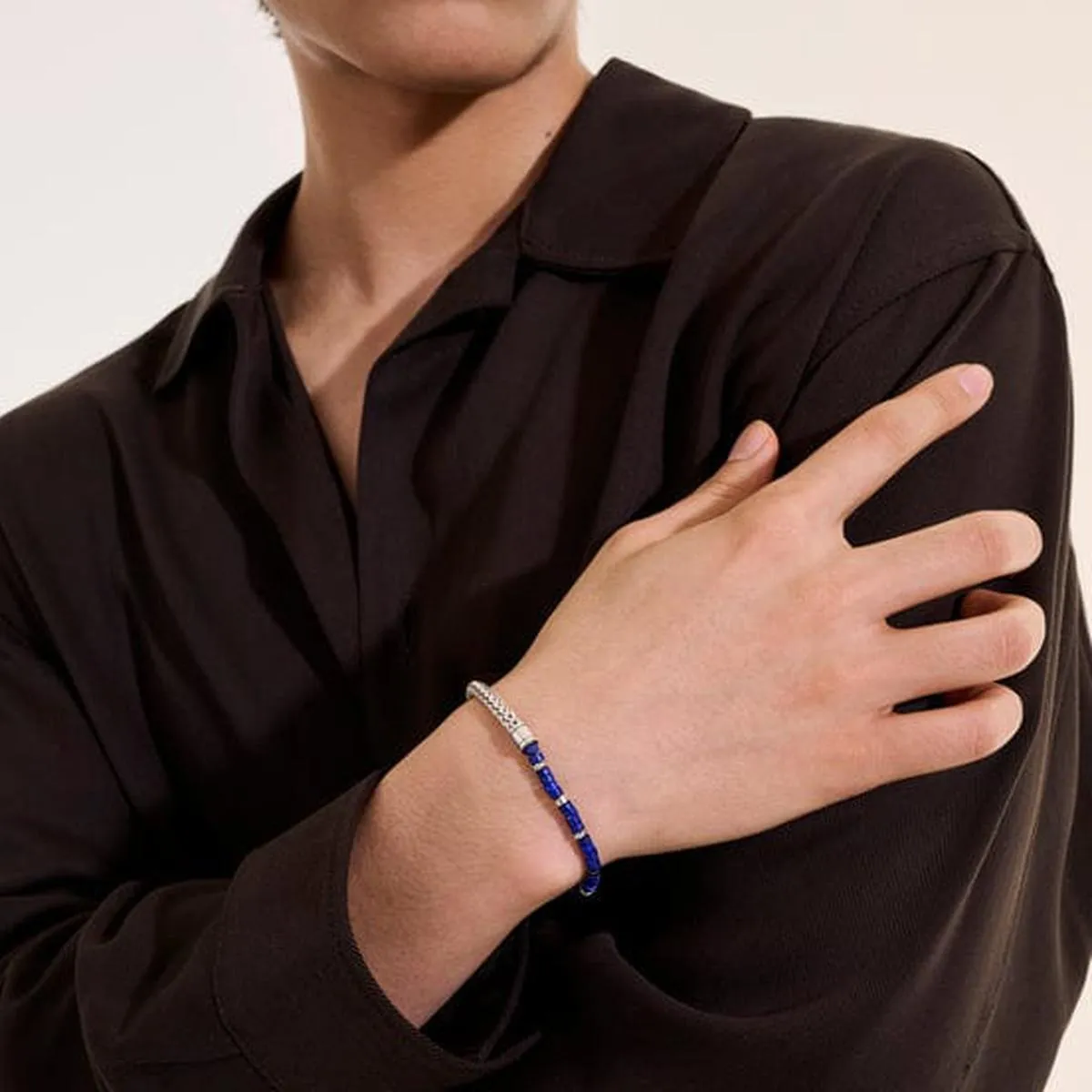 Heishi Lapis Lazuli Chain Bracelet, Silver - BUS9012521LPZ
