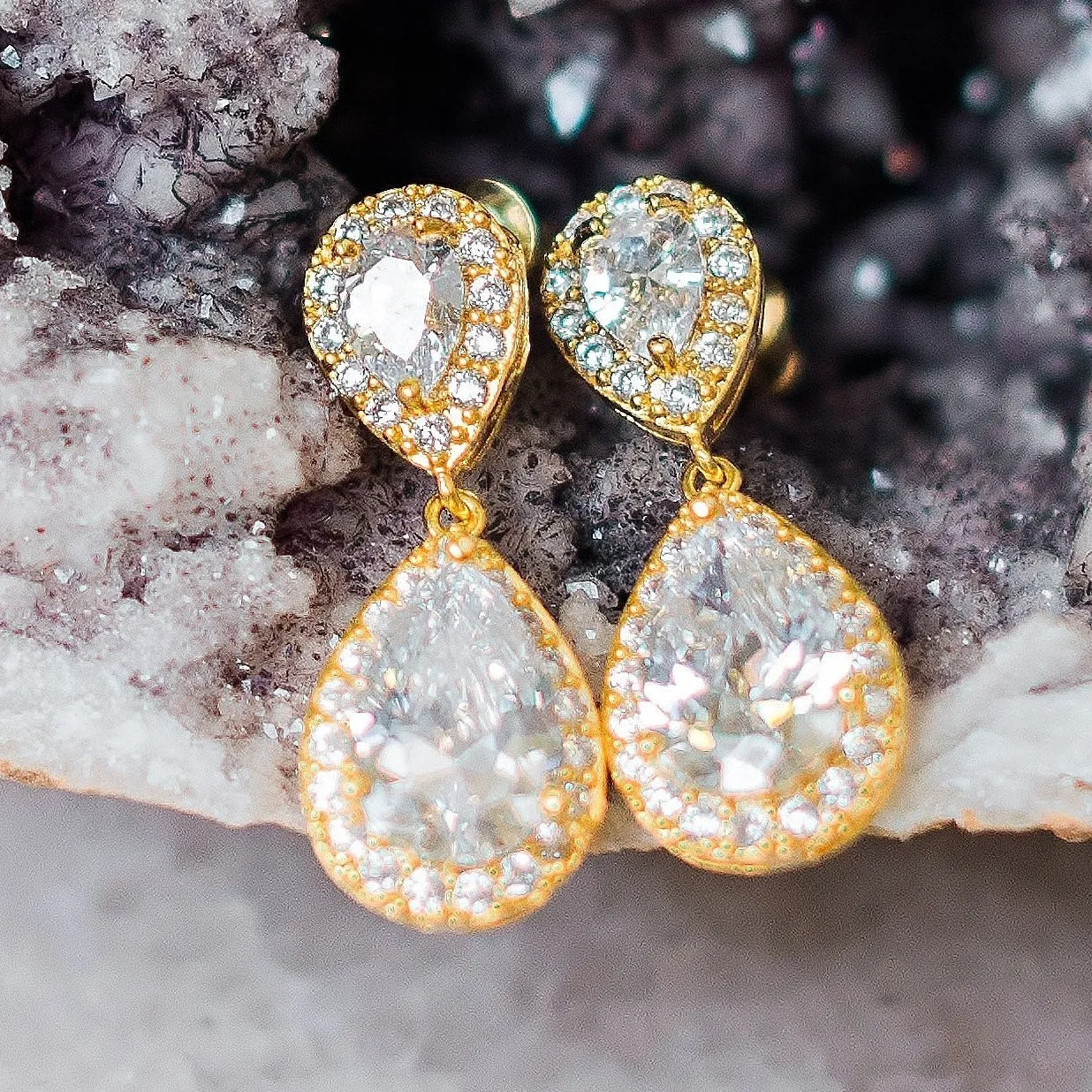 Jodie, Crystal & Gold Teardrop Earrings