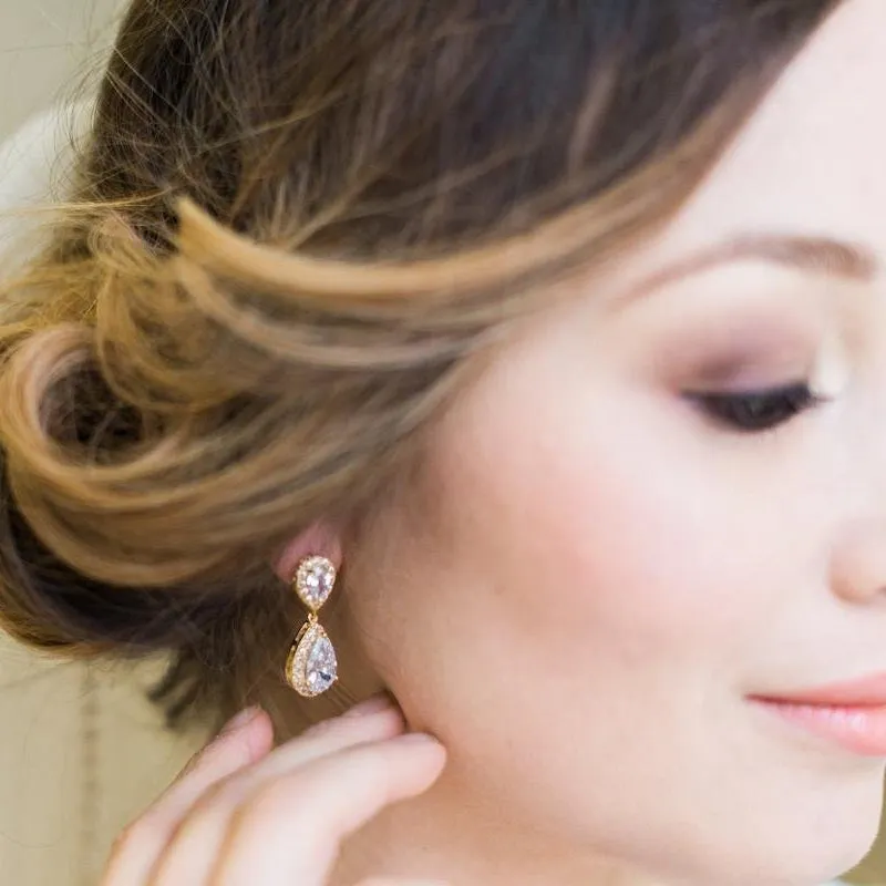 Jodie, Crystal & Gold Teardrop Earrings