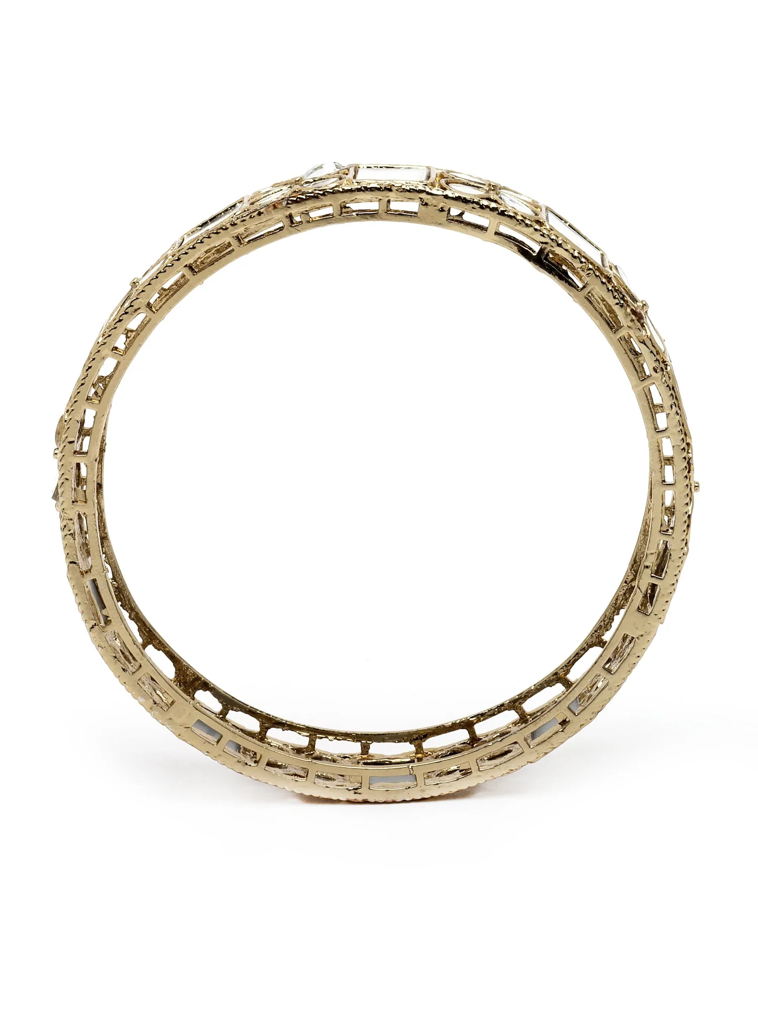 Karatcart Antique Gold Plated Floral Mirror Work Kundan Bangle Set for Women